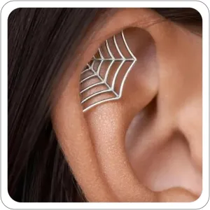 Spider Web Earrings for Women Goth Spider Web Cartilage Earring Unique Fake Spider Goth Earring Hip Hop Punk Stud Earring Halloween Earring Gothic Jewelry Cosplay Costume Accessories