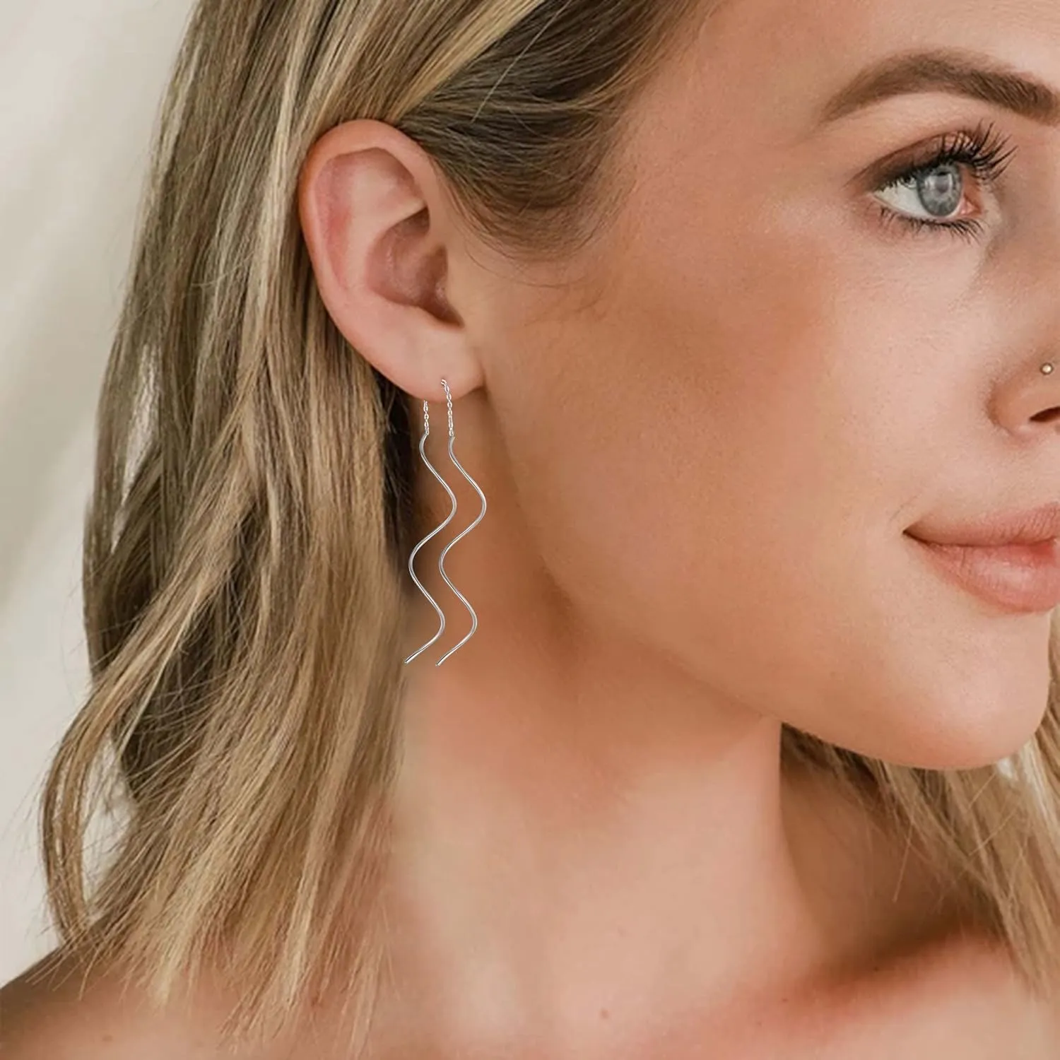 Spiral Threader Dangle Earrings for Women in 5 Colors - Silver Black Gold Rainbow Rosegold - Chic & Lightweight Drop Prom Earrings