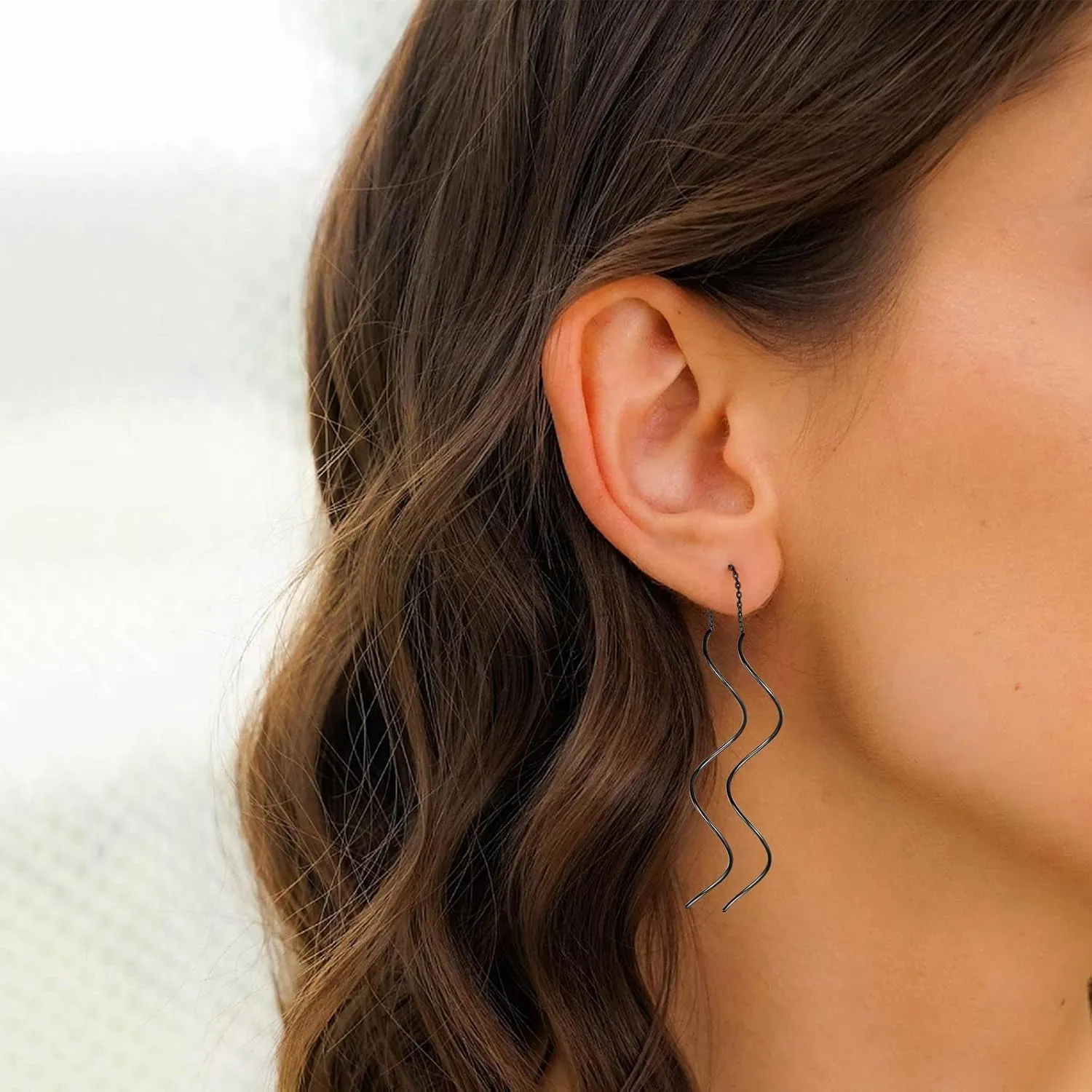 Spiral Threader Dangle Earrings for Women in 5 Colors - Silver Black Gold Rainbow Rosegold - Chic & Lightweight Drop Prom Earrings