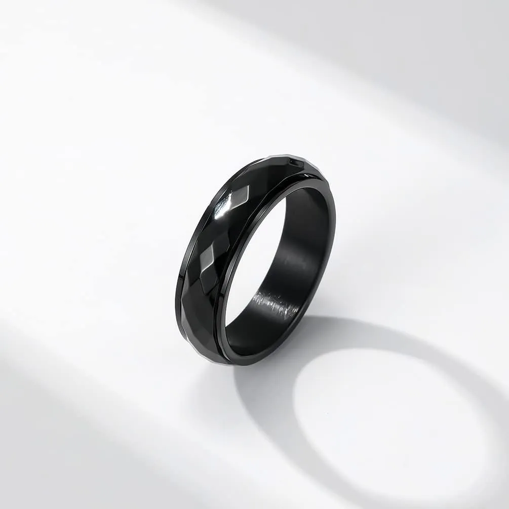 Stainless Steel Anxiety Ring for Women Men Fidget Rings 6MM Rhombus Surface Spinner Ring Polished Engagement Wedding Band