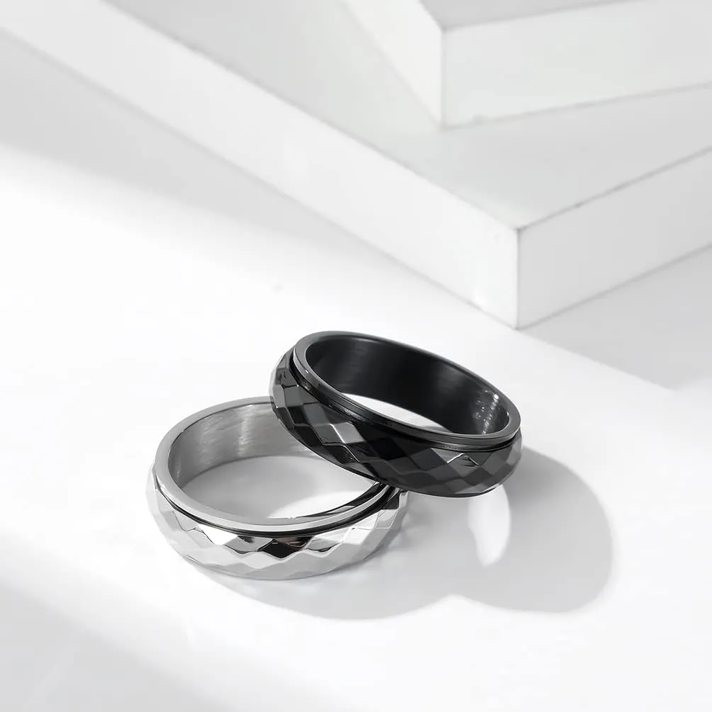 Stainless Steel Anxiety Ring for Women Men Fidget Rings 6MM Rhombus Surface Spinner Ring Polished Engagement Wedding Band