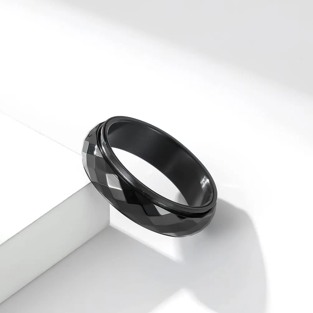 Stainless Steel Anxiety Ring for Women Men Fidget Rings 6MM Rhombus Surface Spinner Ring Polished Engagement Wedding Band