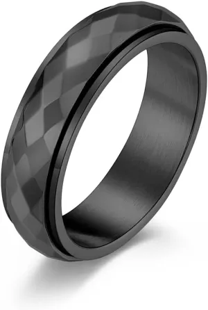 Stainless Steel Anxiety Ring for Women Men Fidget Rings 6MM Rhombus Surface Spinner Ring Polished Engagement Wedding Band