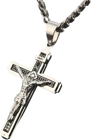 Stainless Steel Crucifix Jesus Cross Necklace Pendant Multilayer Jesus Christ Crucifix Necklaces with 24'' Chain