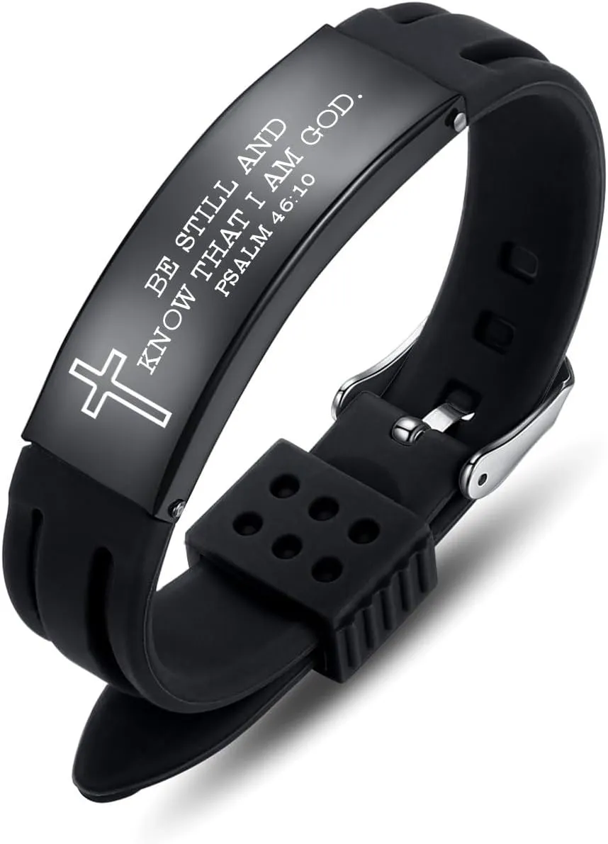 Stainless Steel Sport Bible Verse Bracelet, Silicone Mantra Quotes Christian Gifts  Christian Bracelet for Men and Women
