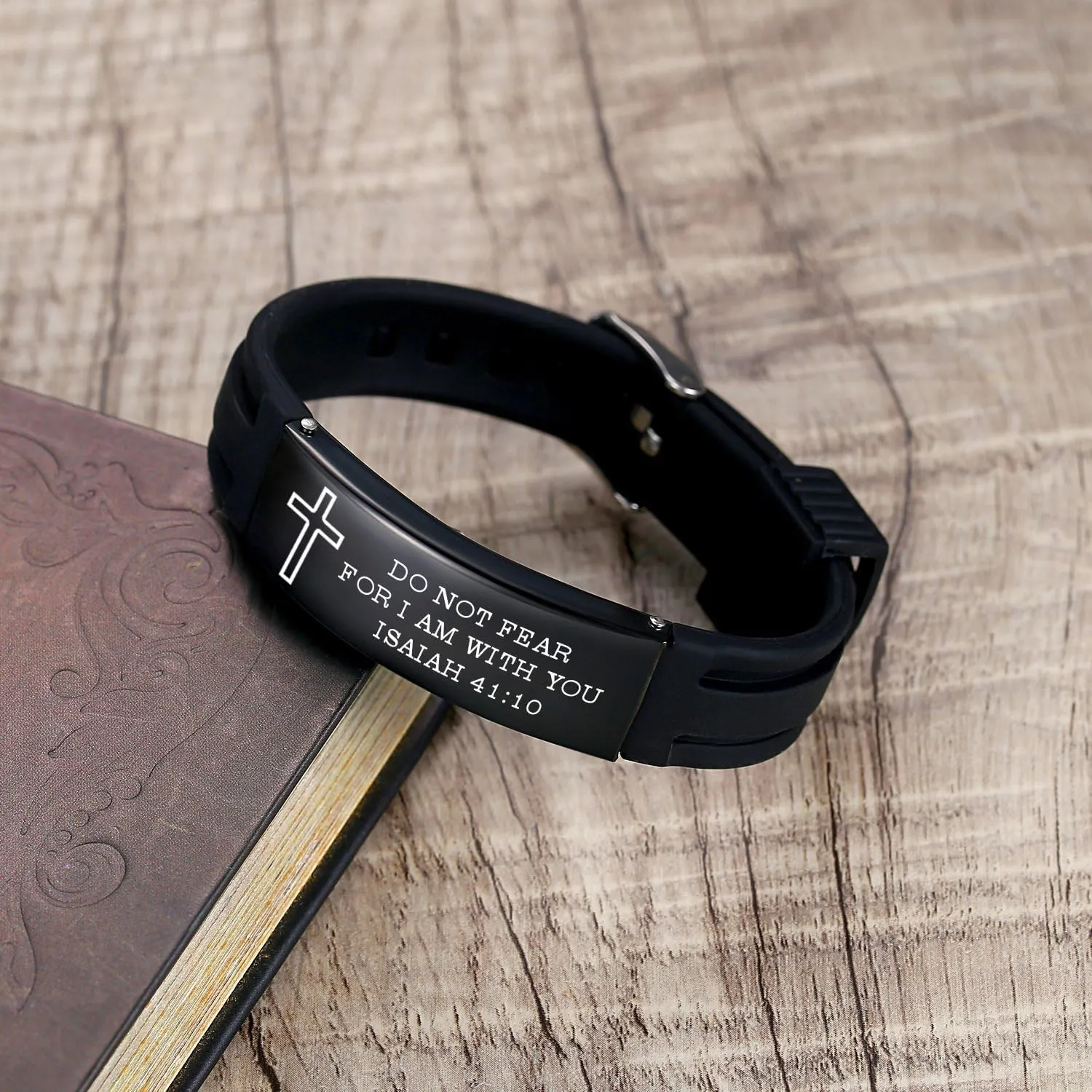 Stainless Steel Sport Bible Verse Bracelet, Silicone Mantra Quotes Christian Gifts  Christian Bracelet for Men and Women