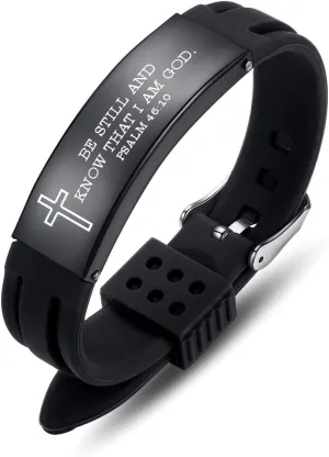 Stainless Steel Sport Bible Verse Bracelet, Silicone Mantra Quotes Christian Gifts  Christian Bracelet for Men and Women