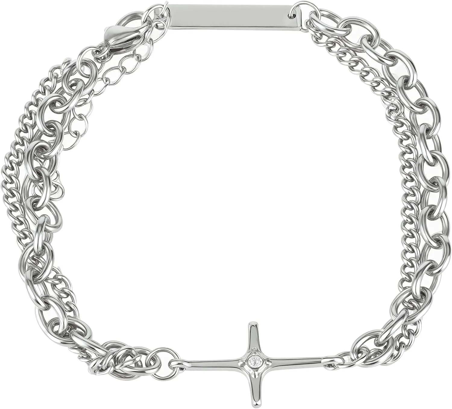 Star Cross Bracelet for Men Stainless Steel Religious Chain Bracelets Bangles Wristband Fashion Jewelry Inspirational Christian Gift