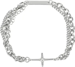 Star Cross Bracelet for Men Stainless Steel Religious Chain Bracelets Bangles Wristband Fashion Jewelry Inspirational Christian Gift