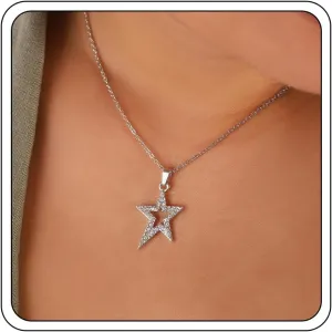 Star Necklace for Women, Silver y2k Pentagram Charms Necklace Trendy Boho Y Necklaces for Women Jewelry Gifts