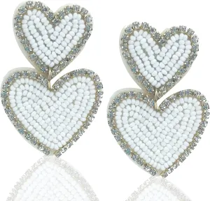 Statement Drop Earrings - Bohemian Beaded Big Heart Dangle Earrings Gift for Women