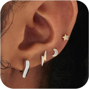 Statement Earrings for Women - Trendy Two Tone Geometric Mixed Metal Earring Set, Gold and Silver Earrings, 14K Gold and Rhodium Plated, Perfect for Multiple Piercings - Nickel-Free, Hypoallergenic