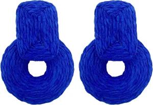 Statement Raffia Round Earrings for Women,Boho Drop Handmade Braid Straw Wicker Raffia Earrings Geometric Dangle Earrings