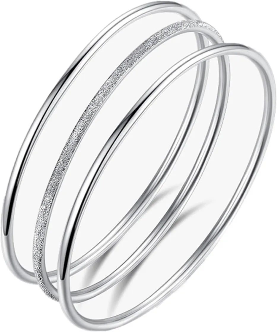 Sterling Silver Bangle Bracelets for Women,Fashion Jewelry Simple Adjustable 925 Silver Cuff Bangles for Women Mom Wife Valentine Mothers Day Gift