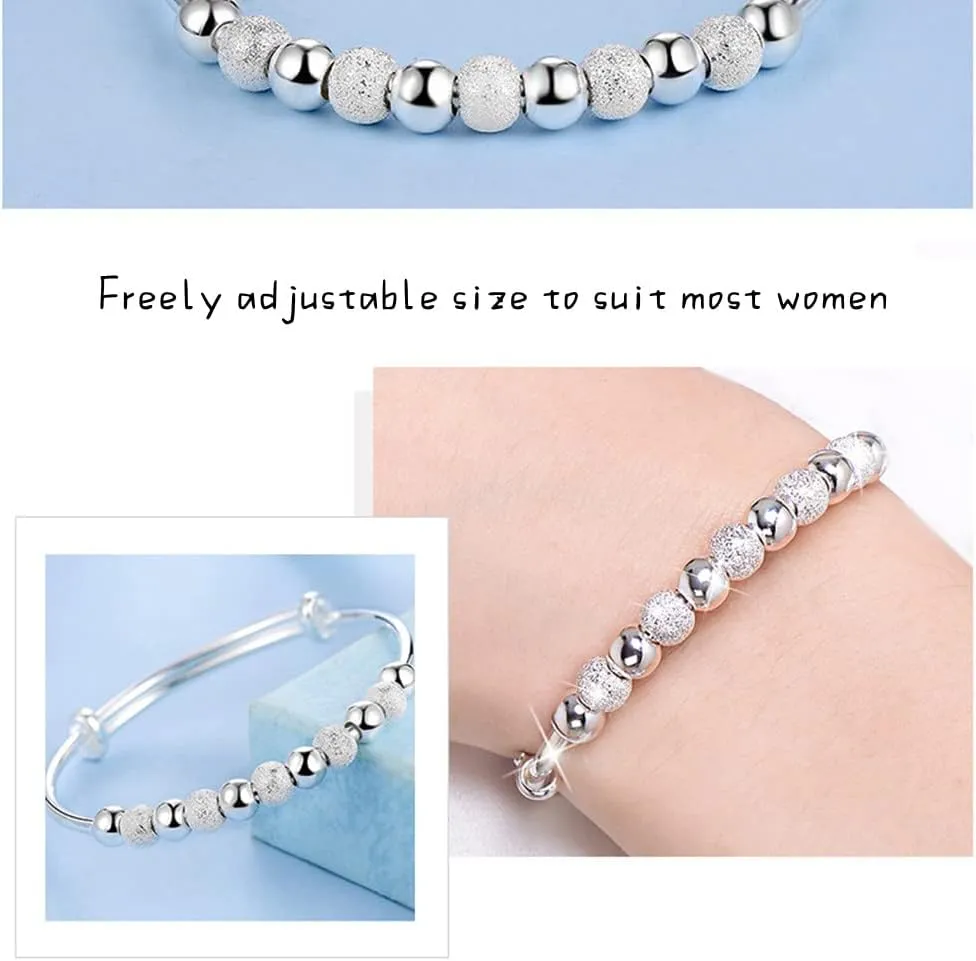 Sterling Silver Bracelets For Women 925 Sterling Silver Beads Bangle Bracelet Transfer Lucky Cuff Bracelet Adjustable Fashion Women Jewelry