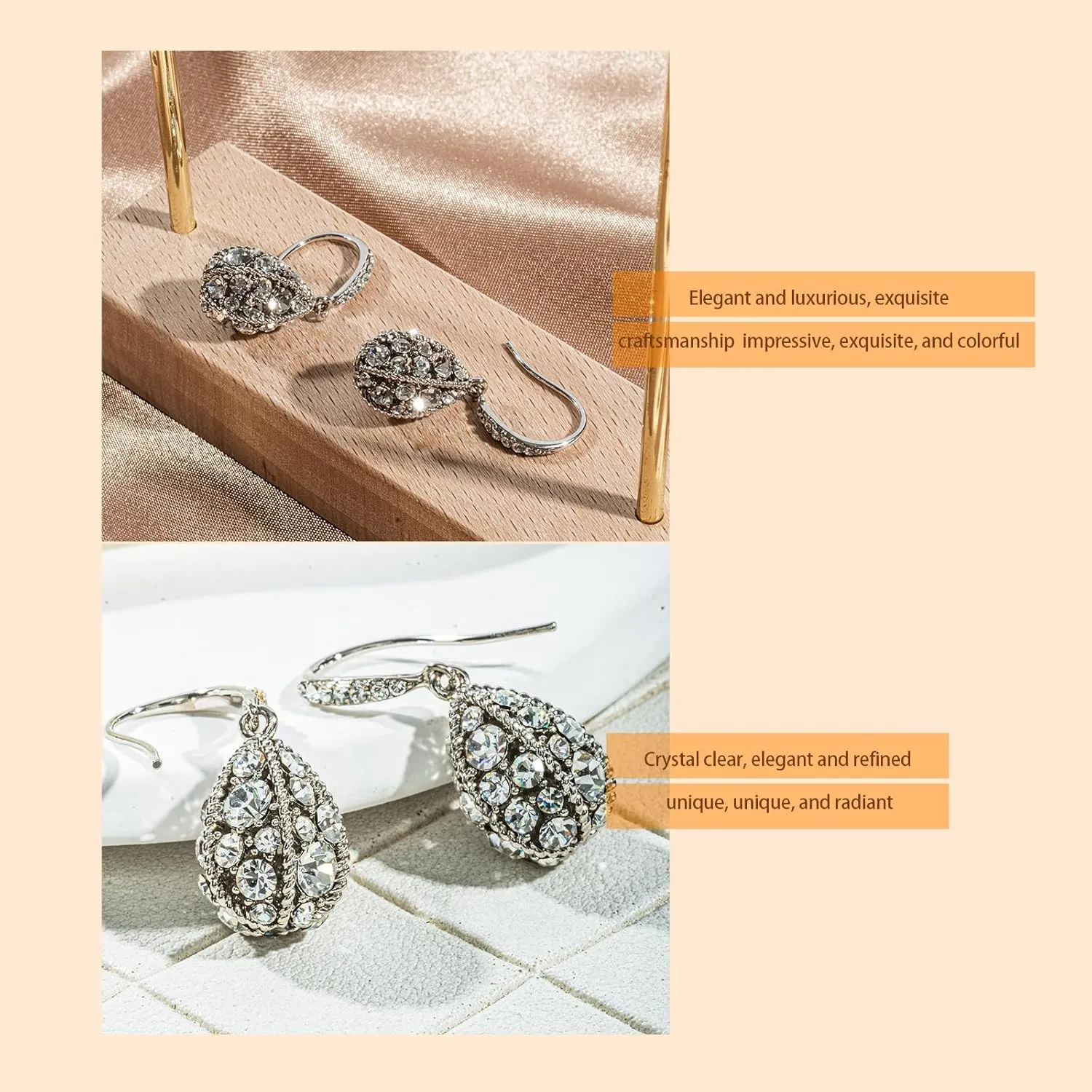 Sterling Silver Dangle Earrings for Women, Handmade 14K Gold Diamond Dangle Earrings, Jewelry Gifts for Women (Silver)
