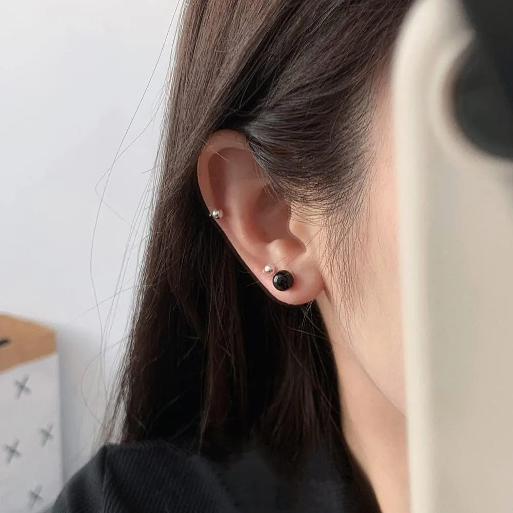 Sterling Silver Round Black Onyx Stud Earrings in 100% Hypoallergenic Jewelry