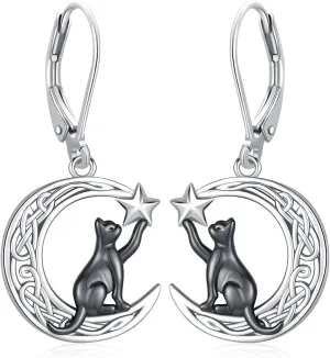 Sterling Silver Tree of Life/Cat/French Bulldog/Koala Dangle Drop Leverback Earrings Moonstone Jewelry Gifts for Women