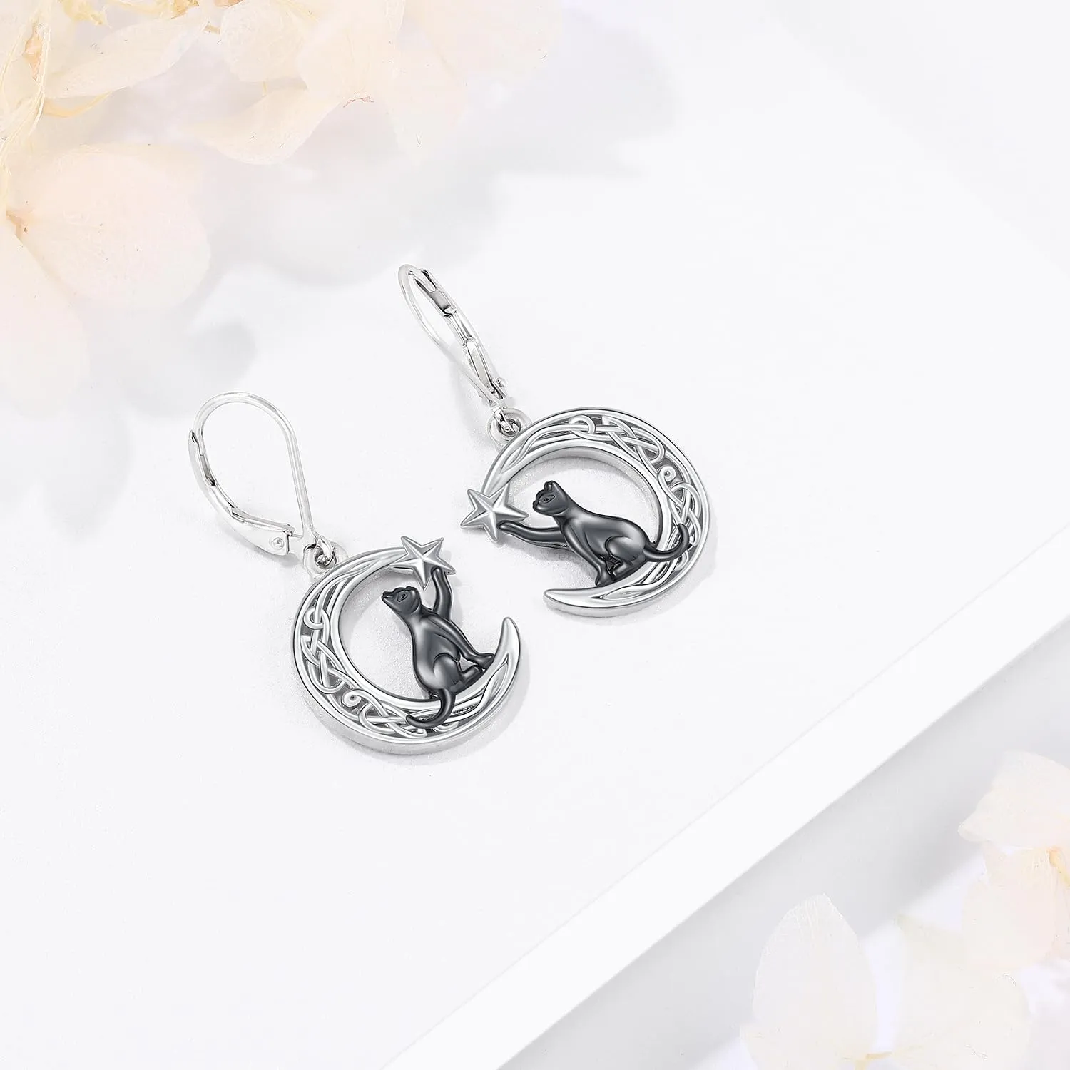 Sterling Silver Tree of Life/Cat/French Bulldog/Koala Dangle Drop Leverback Earrings Moonstone Jewelry Gifts for Women