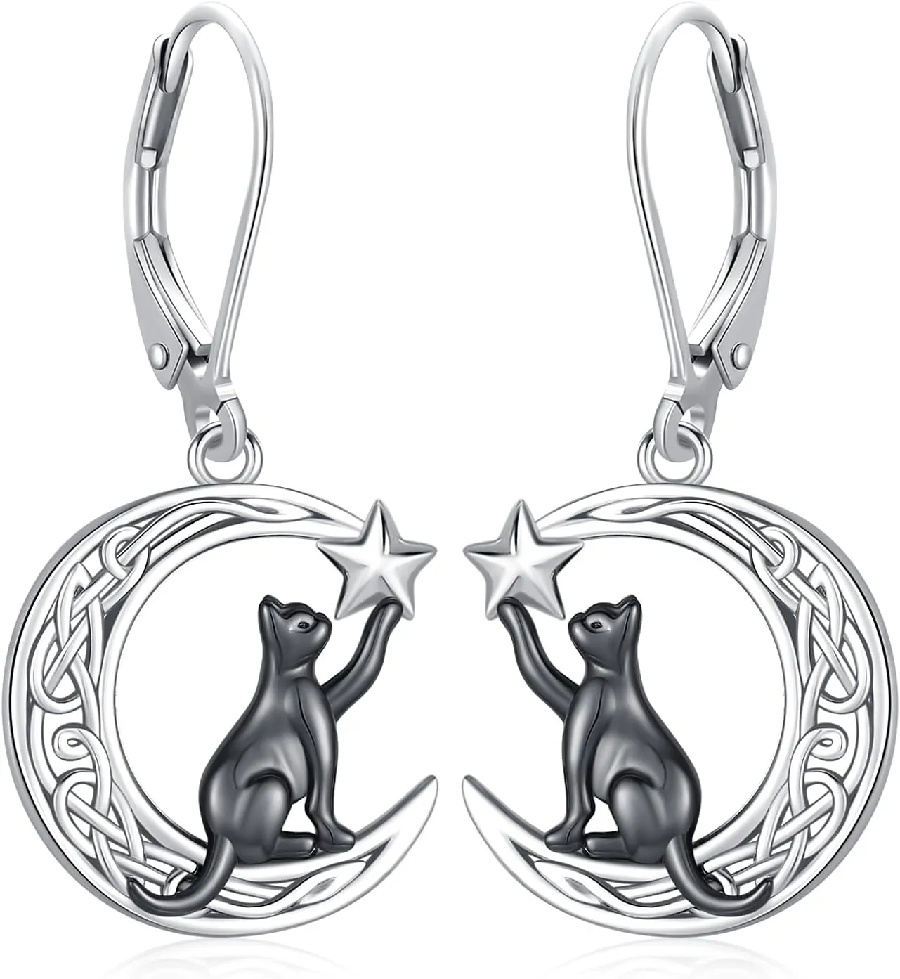 Sterling Silver Tree of Life/Cat/French Bulldog/Koala Dangle Drop Leverback Earrings Moonstone Jewelry Gifts for Women