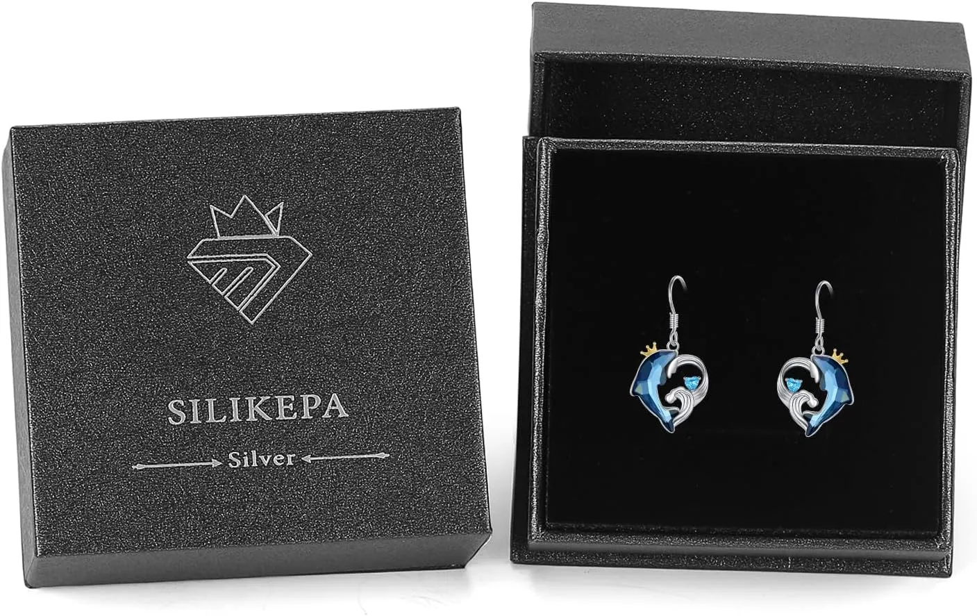 Sterling Silver Wave Dolphin Earrings - Women's Stud Earrings, Perfect Gifts for Dolphin Lovers