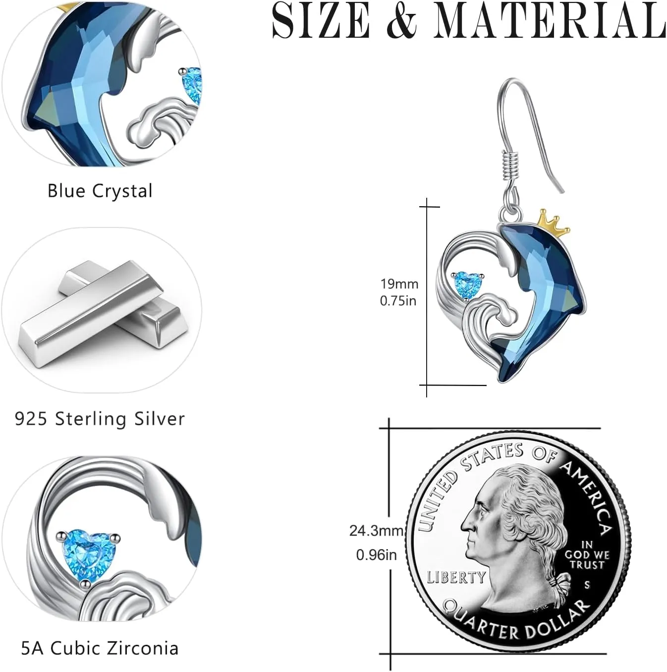 Sterling Silver Wave Dolphin Earrings - Women's Stud Earrings, Perfect Gifts for Dolphin Lovers
