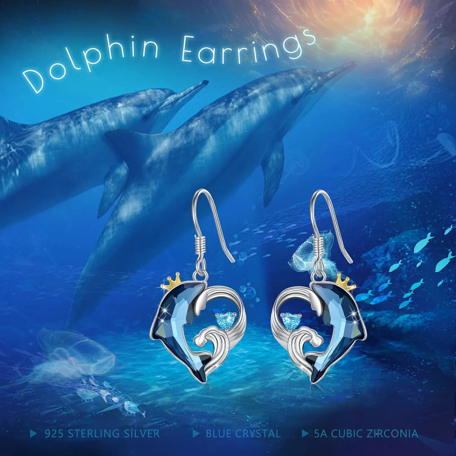 Sterling Silver Wave Dolphin Earrings - Women's Stud Earrings, Perfect Gifts for Dolphin Lovers