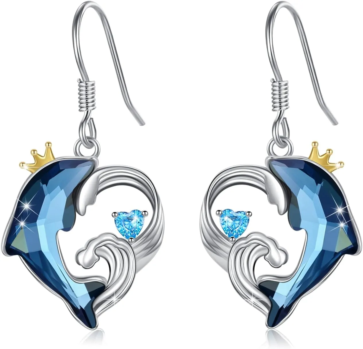 Sterling Silver Wave Dolphin Earrings - Women's Stud Earrings, Perfect Gifts for Dolphin Lovers