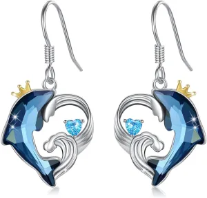 Sterling Silver Wave Dolphin Earrings - Women's Stud Earrings, Perfect Gifts for Dolphin Lovers
