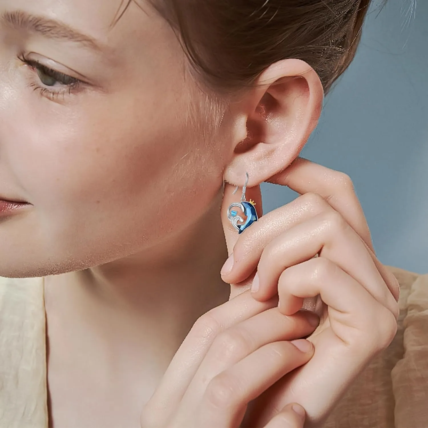 Sterling Silver Wave Dolphin Earrings - Women's Stud Earrings, Perfect Gifts for Dolphin Lovers