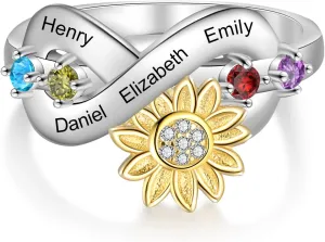 Sunflower Ring for Women-You Are My Sunshine Sunflower Ring with Birthstone Custom Promise Ring for Her Mother Girlfriend Wife