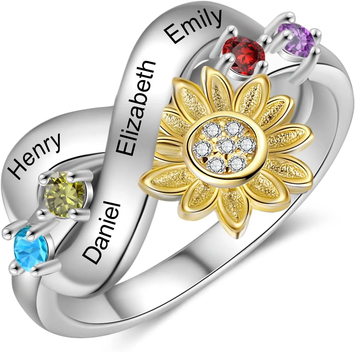 Sunflower Ring for Women-You Are My Sunshine Sunflower Ring with Birthstone Custom Promise Ring for Her Mother Girlfriend Wife
