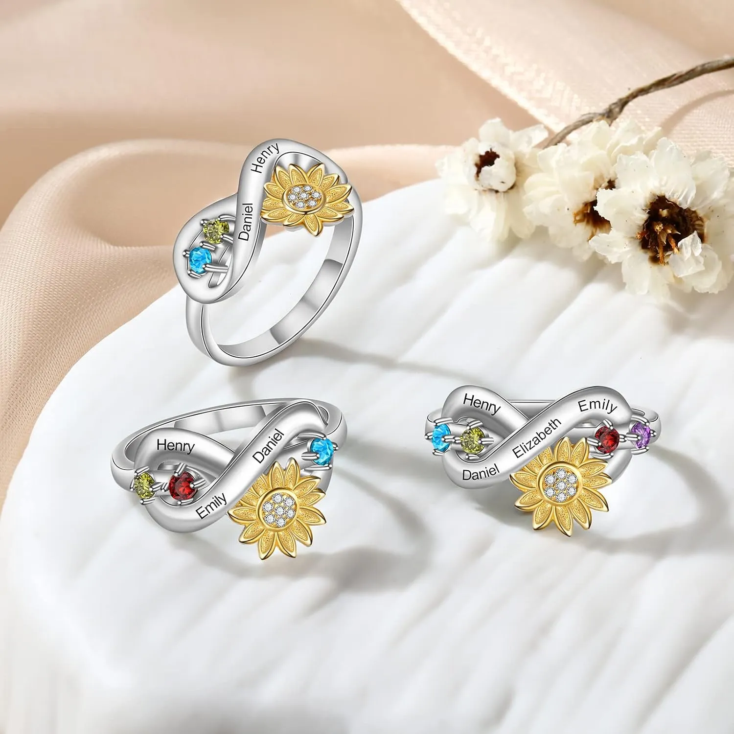 Sunflower Ring for Women-You Are My Sunshine Sunflower Ring with Birthstone Custom Promise Ring for Her Mother Girlfriend Wife