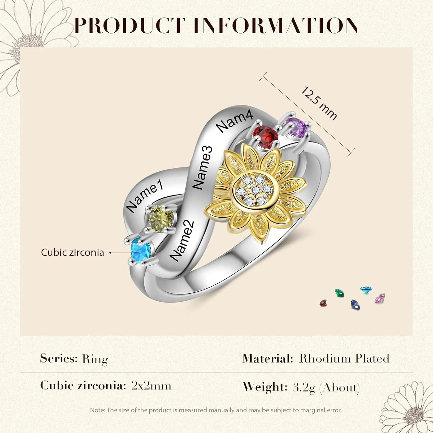 Sunflower Ring for Women-You Are My Sunshine Sunflower Ring with Birthstone Custom Promise Ring for Her Mother Girlfriend Wife
