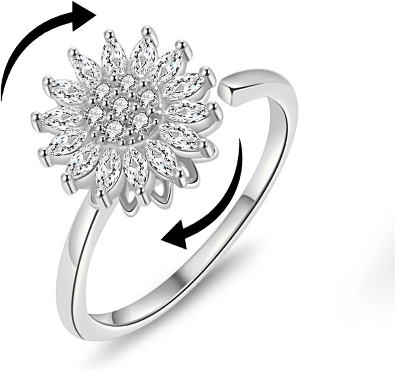 Sunflower Ring Spinning Fidget Rings for Anxiety Open Adjustable Spinner Sun Ring Creative Relieving Stress Rotating Jewelry