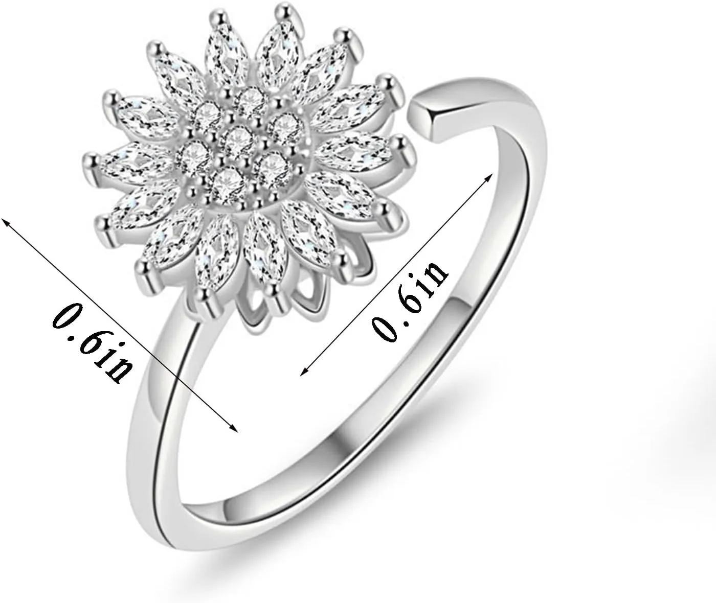 Sunflower Ring Spinning Fidget Rings for Anxiety Open Adjustable Spinner Sun Ring Creative Relieving Stress Rotating Jewelry