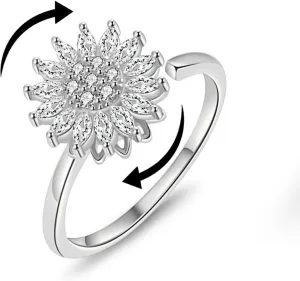 Sunflower Ring Spinning Fidget Rings for Anxiety Open Adjustable Spinner Sun Ring Creative Relieving Stress Rotating Jewelry