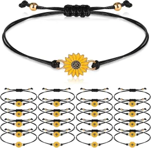 Sureio 20 Pcs Sunflower Bracelets Funny Gifts Adjustable Handmade Friendship Bracelet Bulk Boho Braided Rope String Bracelets for Women Couples Friend