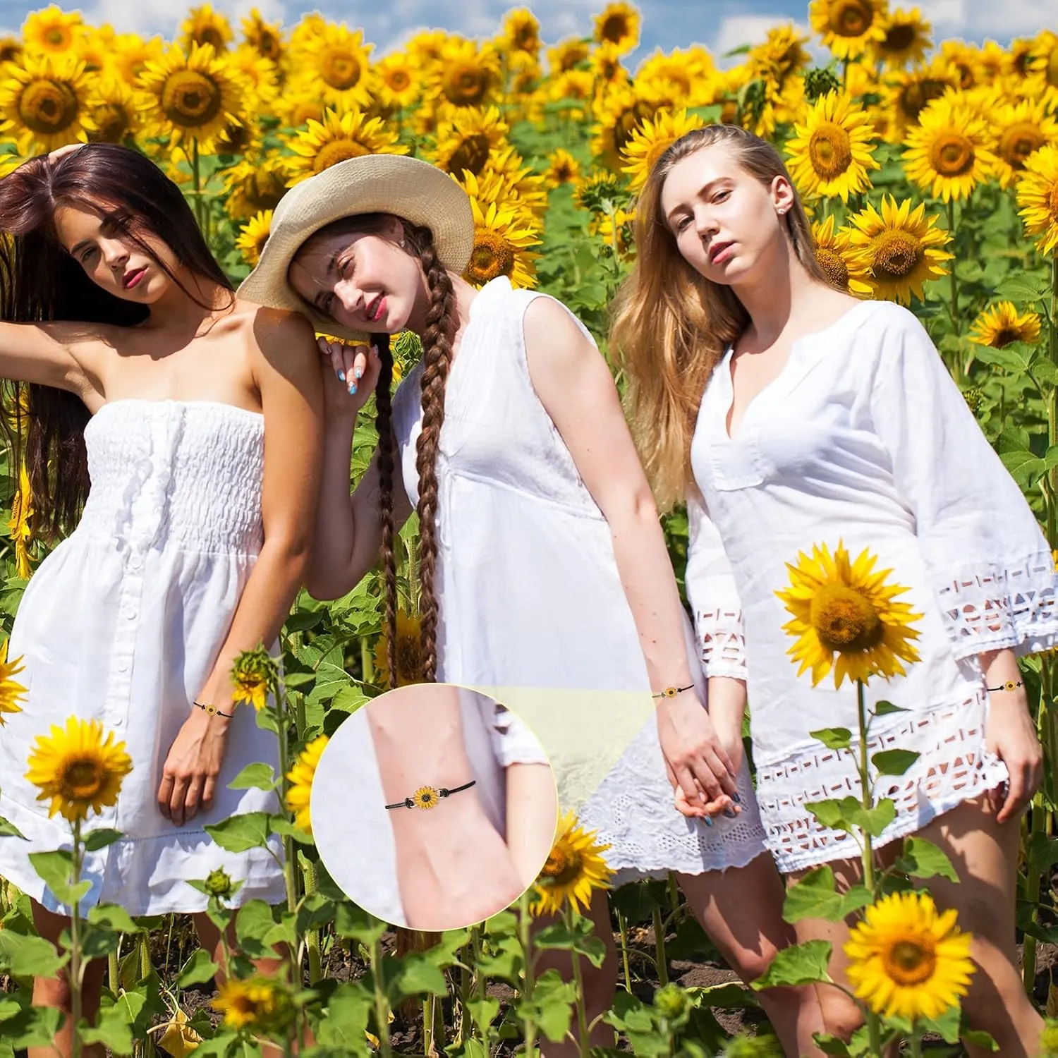 Sureio 20 Pcs Sunflower Bracelets Funny Gifts Adjustable Handmade Friendship Bracelet Bulk Boho Braided Rope String Bracelets for Women Couples Friend