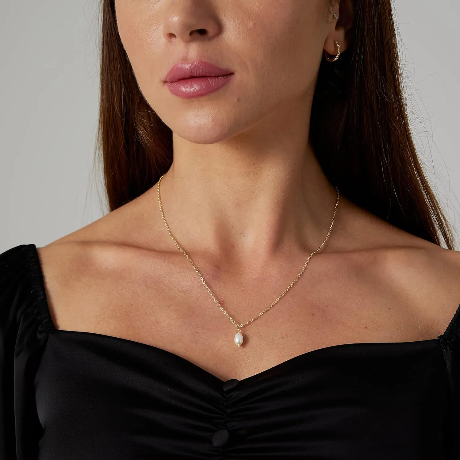 Tasiso Dainty Pearl Necklace - Women's Pendant Necklaces with Barque Pearl Pendant and Paperclip Toggle - Simple Bridesmaid Jewelry Gift