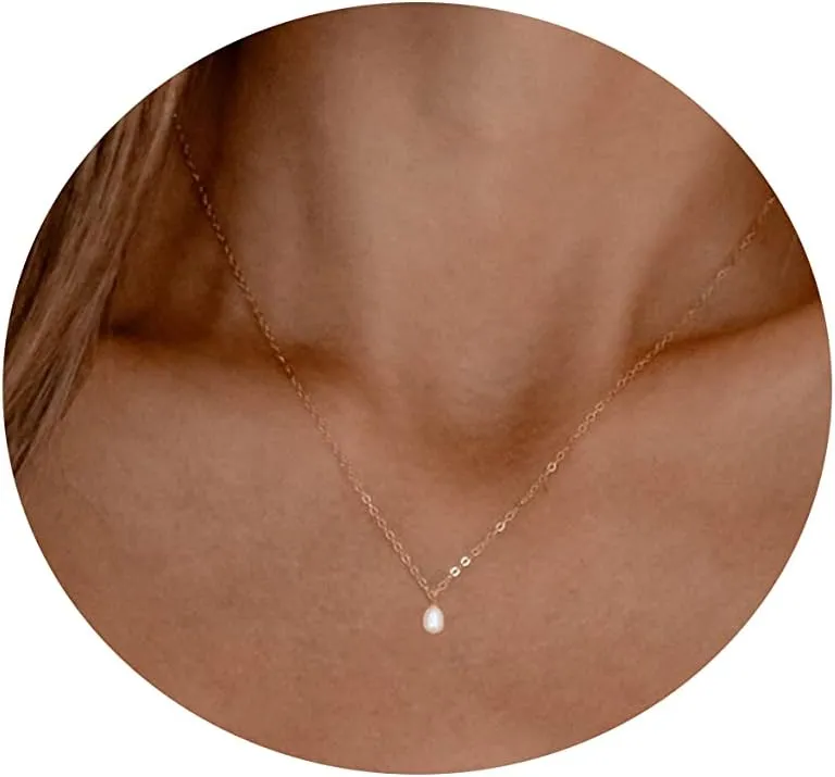 Tasiso Dainty Pearl Necklace - Women's Pendant Necklaces with Barque Pearl Pendant and Paperclip Toggle - Simple Bridesmaid Jewelry Gift