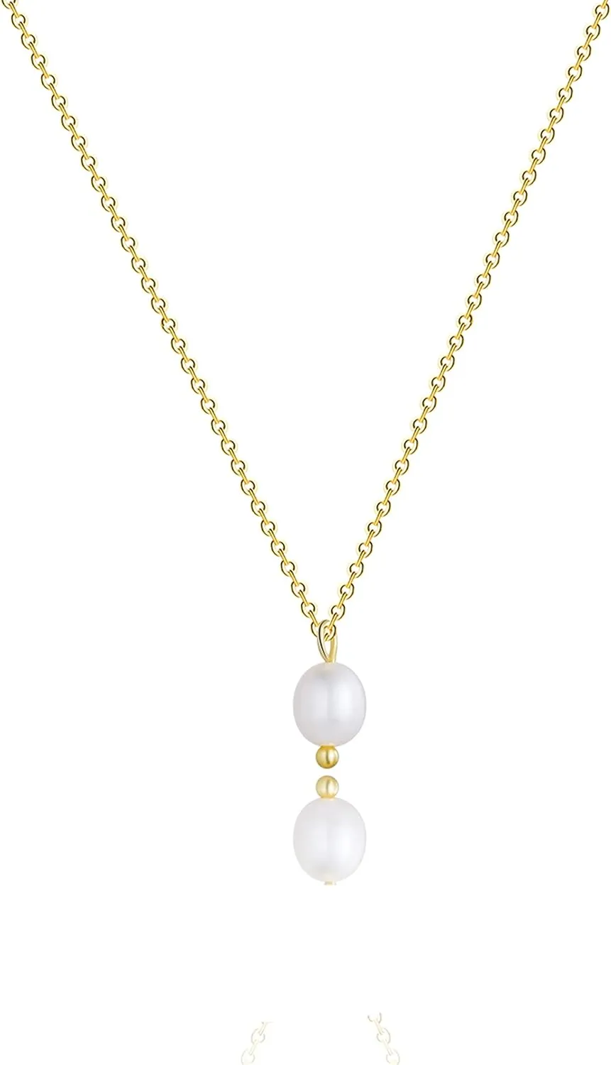 Tasiso Dainty Pearl Necklace - Women's Pendant Necklaces with Barque Pearl Pendant and Paperclip Toggle - Simple Bridesmaid Jewelry Gift