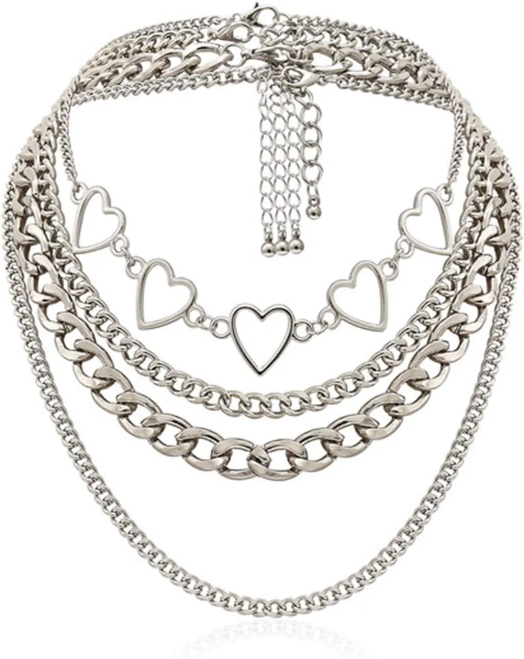 tenghong2021 Silver Layered Choker Necklace Simple Hearts Necklace Statement Lock Key Pendant Necklace Chic Style Jewelry for Women