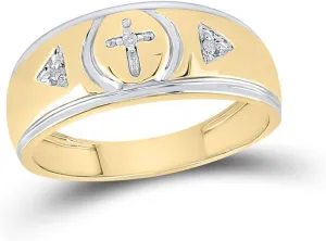 The Diamond Deal Yellow-tone Sterling Silver Mens Round Diamond Cross Wedding Band Ring 1/20 Cttw