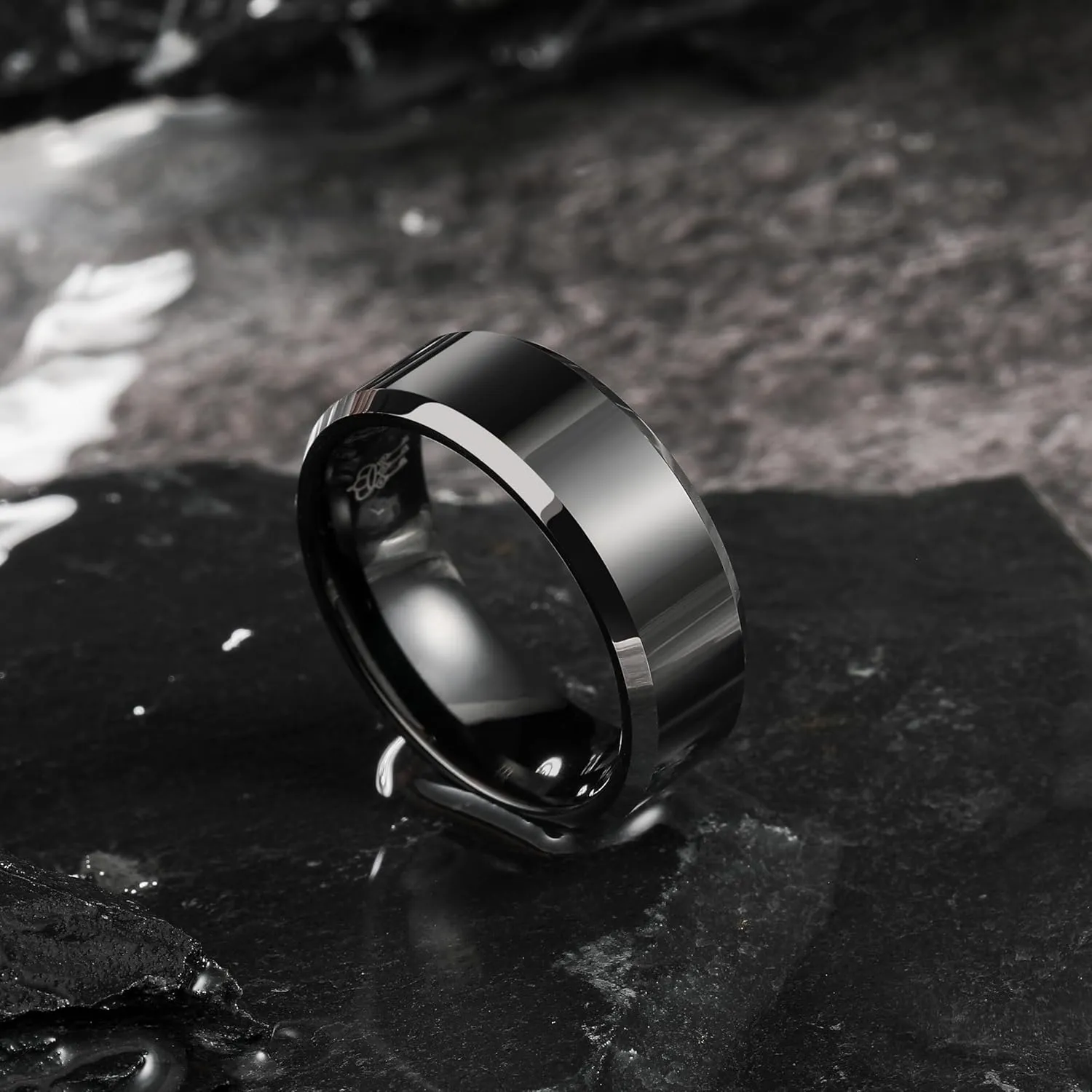THREE KEYS JEWELRY Basic 8mm Men Tungsten Ring Wedding Bands Black High Polish Surface/Blue Matte Brushed Polished Step Edge Comfort Fit Size 7-14