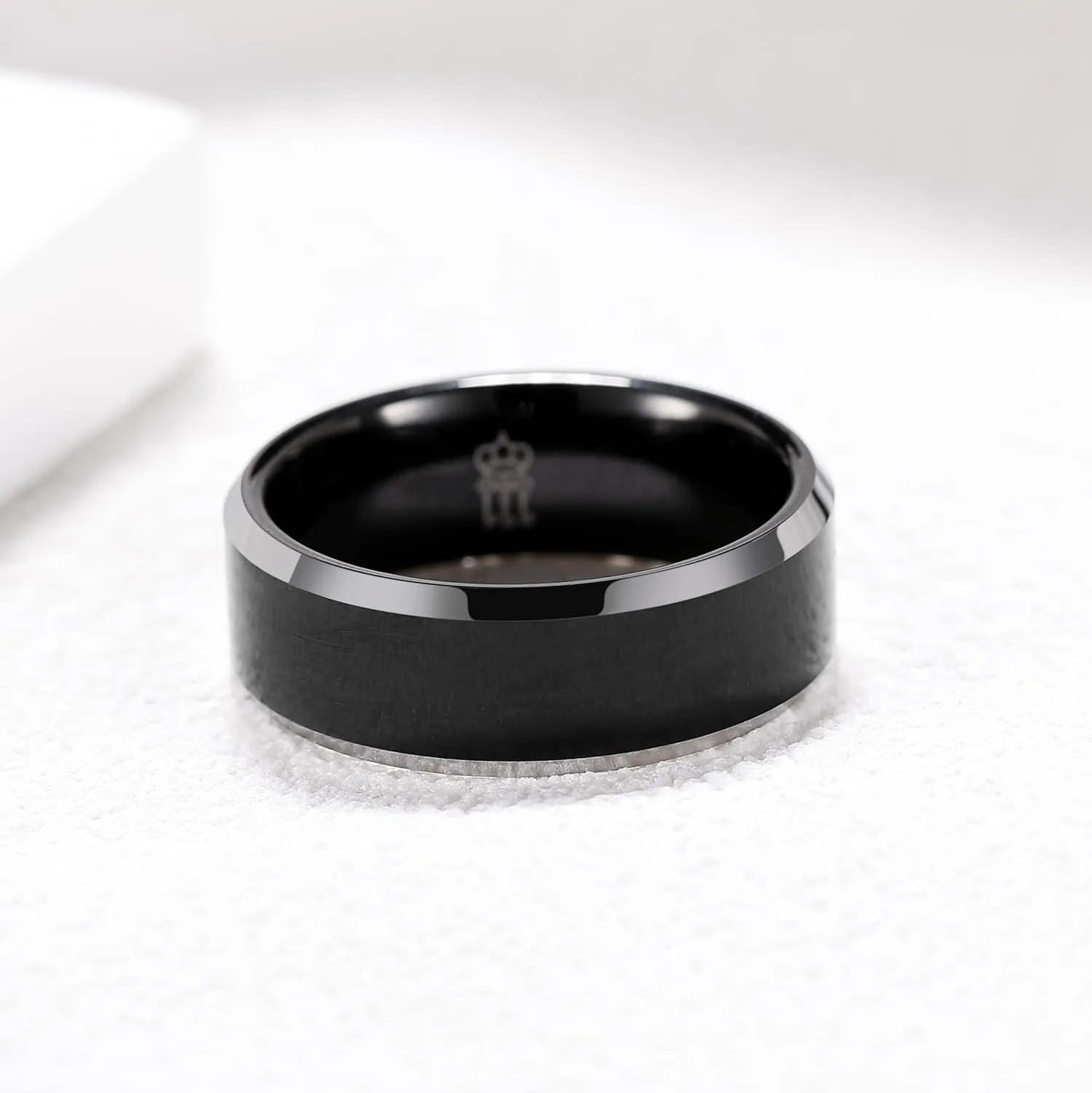 THREE KEYS JEWELRY Basic 8mm Men Tungsten Ring Wedding Bands Black High Polish Surface/Blue Matte Brushed Polished Step Edge Comfort Fit Size 7-14