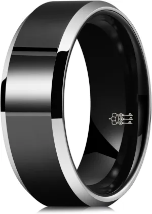 THREE KEYS JEWELRY Basic 8mm Men Tungsten Ring Wedding Bands Black High Polish Surface/Blue Matte Brushed Polished Step Edge Comfort Fit Size 7-14
