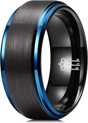 THREE KEYS JEWELRY Mens Wedding Bands 8mm Brushed Surface Edge Polished Tungsten Carbide Wedding Ring Comfort Fit