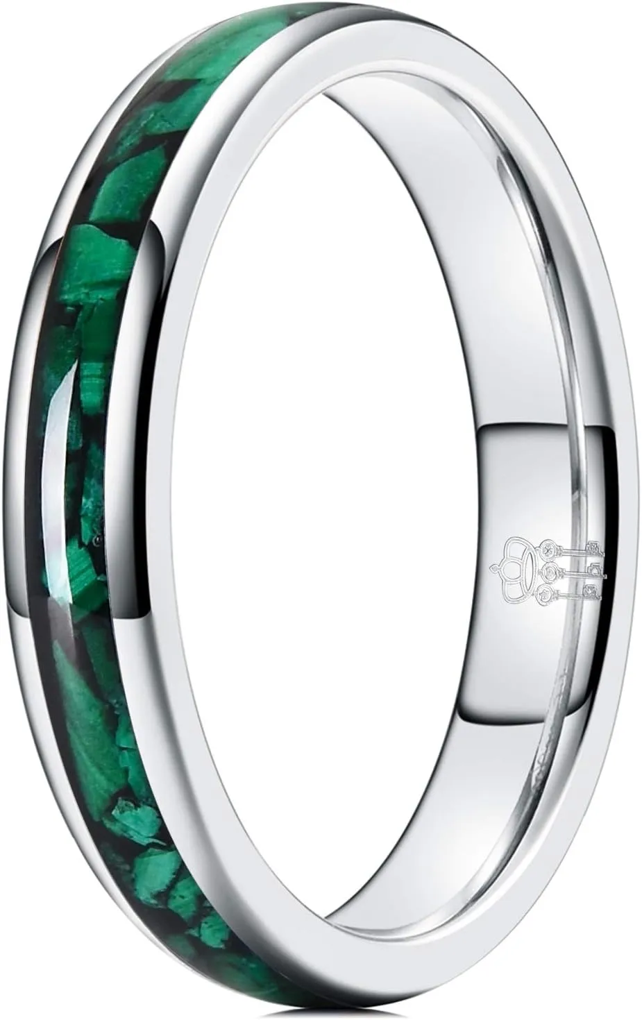 THREE KEYS JEWELRY Womens Charming Jewelry 4mm Tungsten Green Green Stone Inlay Polished Wedding Carbide Ring Band for Women Engagement Silver