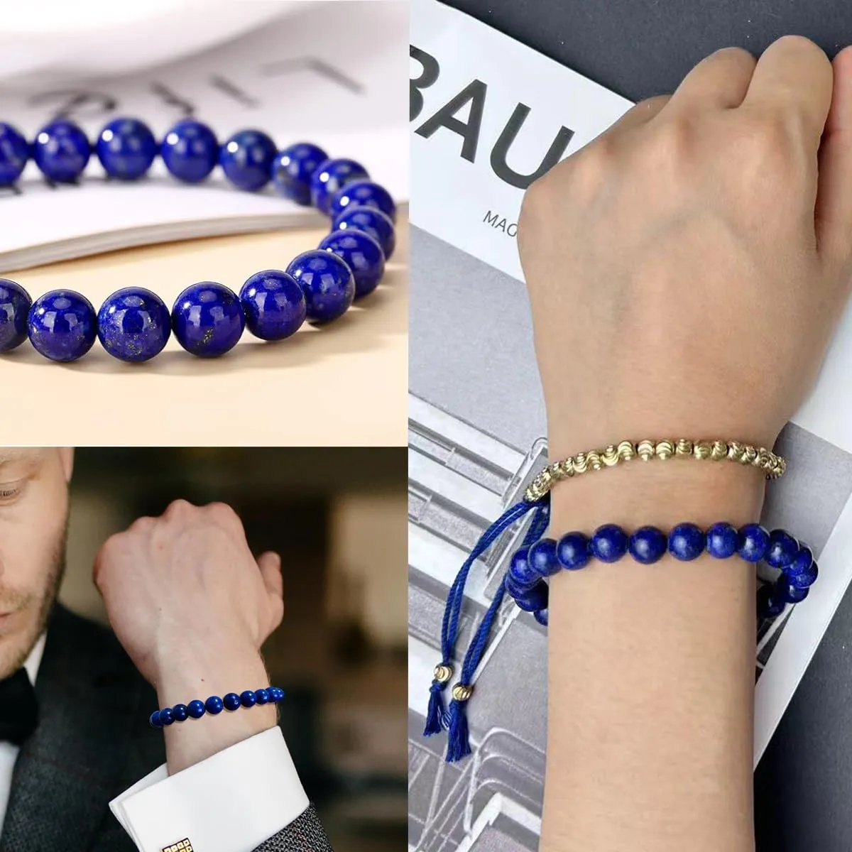 Tibetan Copper Bead Bracelet - Lapis Lazuli Bracelet - Friendship Bracelet String - Inspirational Bracelets - Handmade Healing Crystal Protection Energy - Buddhist Bracelets (Lapis Lazuli)
